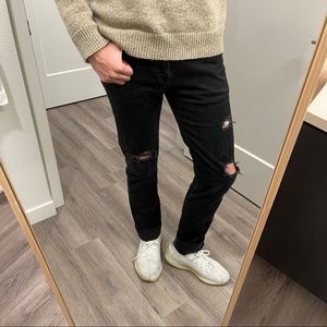 7 For All Mankind Black Ripped Slimmy Jeans